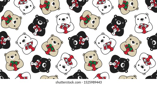 Bear seamless pattern Christmas vector polar bear Gift box Santa Claus hat scarf isolated cartoon repeat wallpaper tile background illustration doodle design