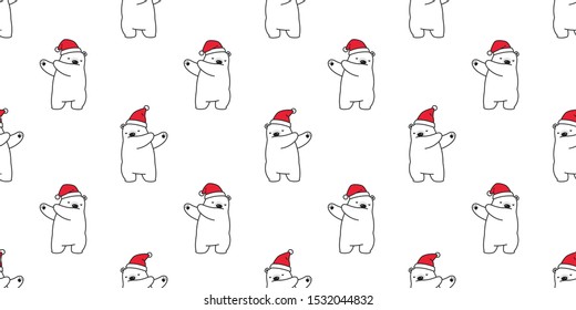 bear seamless pattern Christmas vector dab dance Santa Claus hat scarf isolated cartoon repeat wallpaper tile background illustration doodle design