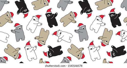 bear seamless pattern Christmas vector dab dance Santa Claus hat scarf isolated repeat wallpaper cartoon tile background illustration doodle design