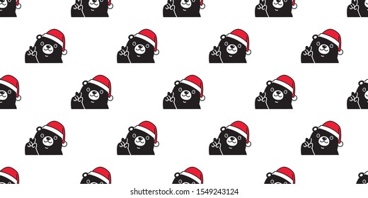 bear seamless pattern Christmas vector Santa Claus hat scarf isolated repeat wallpaper teddy cartoon tile background illustration doodle black design