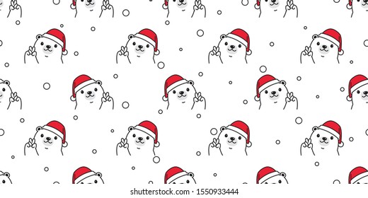 bear seamless pattern Christmas vector Santa Claus hat snow scarf isolated repeat wallpaper teddy cartoon tile background illustration doodle white design