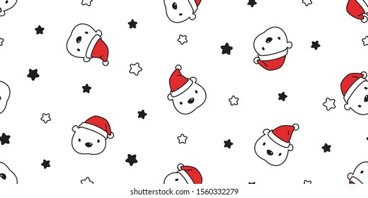 bear seamless pattern Christmas vector Santa Claus hat star scarf isolated repeat wallpaper teddy cartoon tile background illustration doodle design