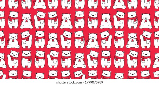 bear seamless pattern Christmas vector Santa Claus hat cartoon scarf isolated repeat wallpaper teddy tile background illustration doodle design