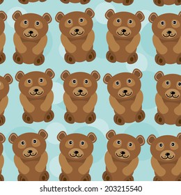 Bear Seamless pattern with funny cute animal on a blue background. Vector
