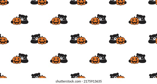 bear seamless pattern Halloween pumpkin polar bear vector tile background repeat wallpaper scarf isolated gift wrapping paper cartoon character illustration design