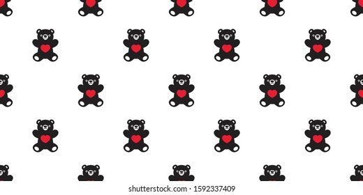 Bear seamless pattern heart valentine vector polar bear teddy cartoon scarf isolated repeat wallpaper tile background doodle illustration design