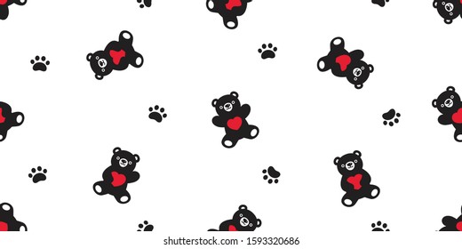 Bear seamless pattern heart valentine vector polar bear teddy paw footprint cartoon scarf isolated repeat wallpaper tile background doodle illustration design