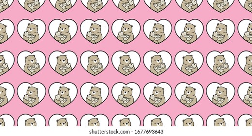 Bear seamless pattern heart valentine vector polar bear teddy cartoon repeat wallpaper scarf isolated tile background illustration doodle pink design