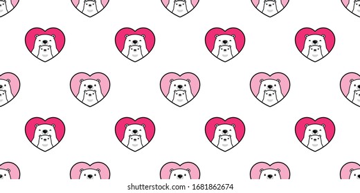Bear seamless pattern heart valentine vector polar bear teddy cartoon repeat wallpaper scarf isolated tile background illustration doodle design