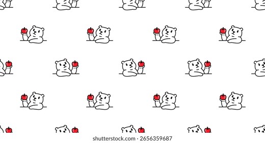 Doodle de dibujos animados de fruta de manzana polar de patrón transparente de oso