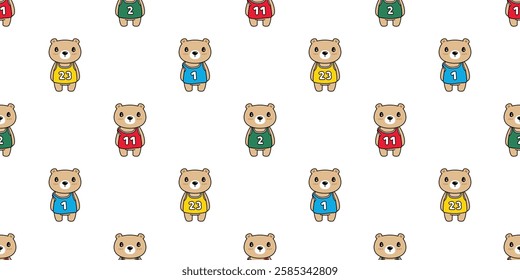 bear seamless pattern polar bear basketball sport vector teddy cartoon doodle tile background gift wrapping paper repeat wallpaper scarf isolated illustration design