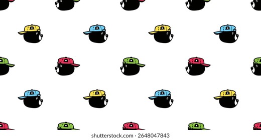 bear seamless pattern polar bearcap hat vector face head cartoon doodle teddy tile background gift wrapping paper repeat wallpaper scarf isolated illustration design