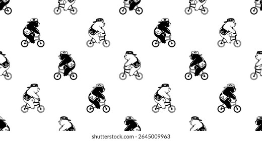bear seamless pattern polar bear bicycle riding cycling hat cap vector cartoon doodle teddy tile background gift wrapping paper repeat wallpaper scarf isolated illustration design
