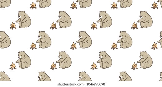 Bear seamless pattern polar bear camping vector isolated wallpaper illustration cartoon background brown