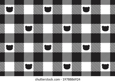 bear seamless pattern polar bear checked tartan plaid vector cartoon repeat wallpaper tile background doodle scarf isolated illustration design