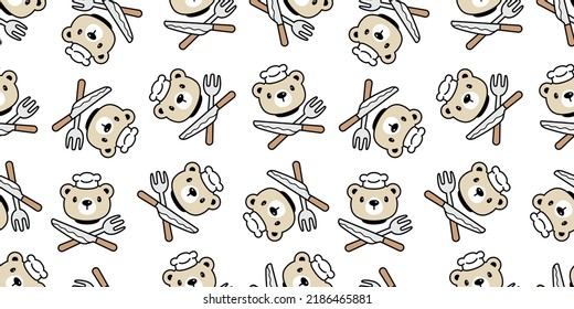 bear seamless pattern polar chef cooking kitchen food bakery vector teddy scarf isolated cartoon tile background repeat wallpaper gift wrapping paper illustration doodle pet design