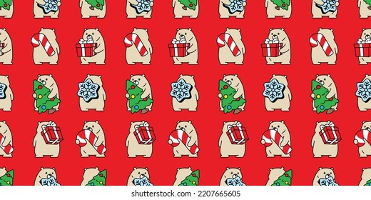 bear seamless pattern polar Christmas tree Santa Claus gift box gift box snowflake vector teddy cartoon wrapping paper repeat wallpaper scarf isolated tile background doodle illustration design