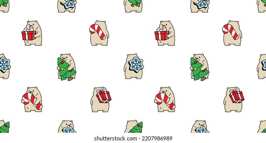 bear seamless pattern polar Christmas tree Santa Claus gift box gift box snowflake vector teddy cartoon wrapping paper repeat wallpaper tile background doodle scarf isolated illustration design