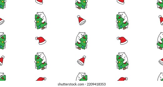 bear seamless pattern polar Christmas tree Santa Claus hat gift box gift box snowflake vector teddy cartoon wrapping paper repeat wallpaper tile background doodle scarf isolated illustration design