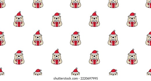 bear seamless pattern polar Christmas Santa Claus hat gift box vector teddy thumb up cartoon gift wrapping paper repeat wallpaper tile background doodle scarf isolated illustration design