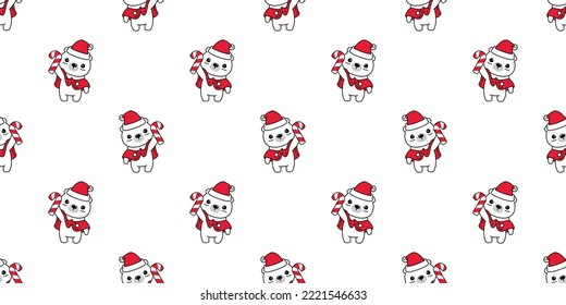 bear seamless pattern polar Christmas Santa Claus hat vector teddy cartoon gift wrapping paper tile background repeat wallpaper doodle illustration scarf isolated design