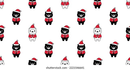 bear seamless pattern polar Christmas Santa Claus hat vector teddy cartoon gift wrapping paper tile background repeat wallpaper doodle scarf isolated illustration design