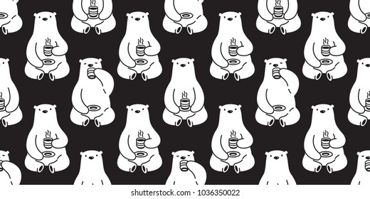 bear Seamless pattern polar bear coffee tea isolated vector wallpaper background black