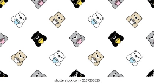 bear seamless pattern polar coffee cup tea teddy vector cartoon tile background repeat wallpaper gift wrapping paper illustration doodle pet design scarf isolated