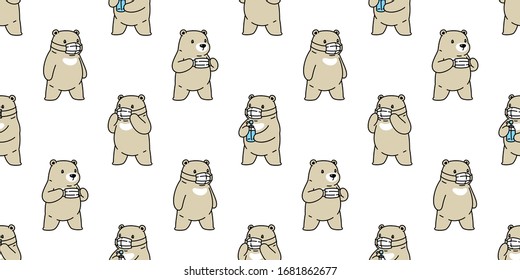 bear seamless pattern polar bear face mask covid19 coronavirus pm 25 vector animal scarf isolated repeat wallpaper tile background cartoon doodle illustration design