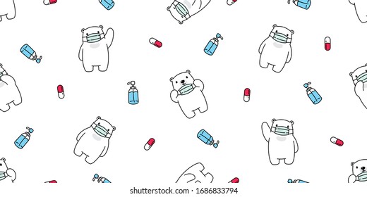 bear seamless pattern polar bear face mask coronavirus covid19 pm 25 alcohol gel vector animal scarf isolated repeat wallpaper tile background doodle cartoon illustration design