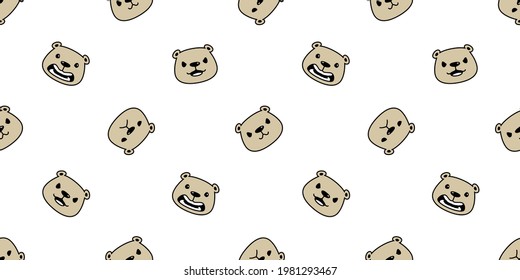 Bear seamless pattern polar bear face head vector emotions cartoon tile wallpaper doodle repeat background illustration design