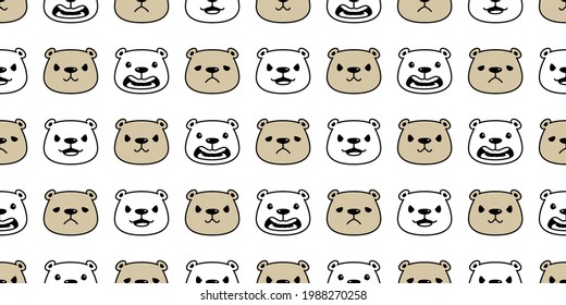 Bear seamless pattern polar bear face head vector emotions cartoon doodle tile wallpaper repeat background illustration design