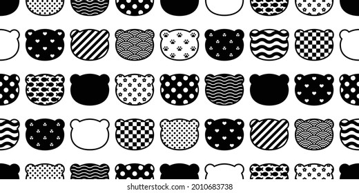 Bear seamless pattern polar bear face head vector japan wave striped polka dot cartoon doodle tile wallpaper repeat background illustration design