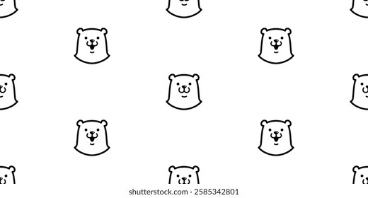 bear seamless pattern polar bear face smiling vector head teddy cartoon doodle tile background gift wrapping paper repeat wallpaper scarf isolated illustration design