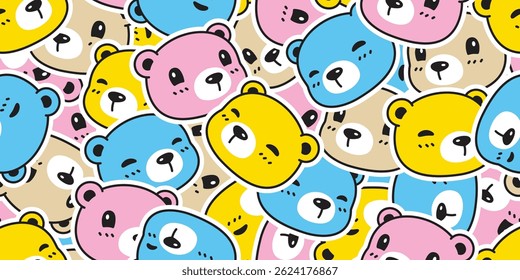 bear seamless pattern polar bear face pastel vector head cartoon doodle teddy tile background gift wrapping paper repeat wallpaper scarf isolated illustration design
