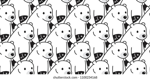 bear seamless pattern polar bear fish vector background isolated repeat wallpaper cartoon