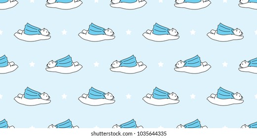 bear Seamless pattern polar bear flying isolated vector wallpaper background blue