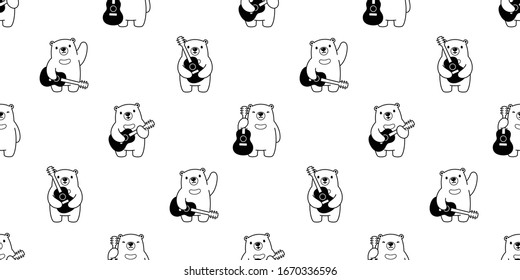 Bear seamless pattern polar guitar vector bass ukulele teddy cartoon scarf isolated repeat wallpaper tile background doodle illustration design