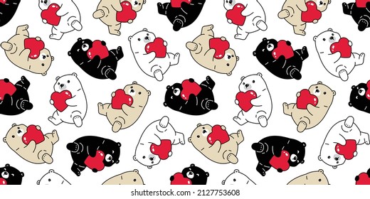 bear seamless pattern polar heart valentine vector teddy cartoon pet repeat wallpaper tile background doodle illustration design scarf isolated