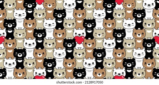 bear seamless pattern polar heart valentine vector teddy breed cartoon tile background  repeat wallpaper doodle illustration pet scarf isolated