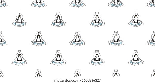 bear seamless pattern polar bear hug penguin bird iceberg vector cartoon doodle teddy tile background gift wrapping paper repeat wallpaper scarf isolated illustration design