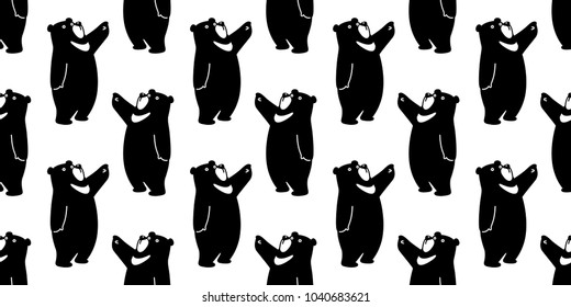 Bear seamless pattern polar bear isolated vector wallpaper illustration cartoon doodle background black