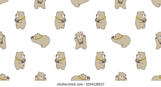 Bear seamless pattern polar bear panda vector isolated camera photographer wallpaper background cartoon