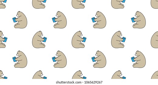 Bear seamless pattern polar bear panda vector reading book isolated background wallpaper illustration cartoon