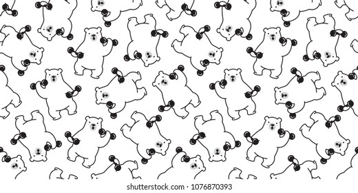 bear seamless pattern polar bear panda vector teddy dumbbell weight training gym sport isolated background wallpaper