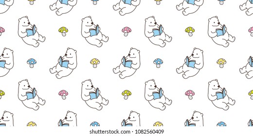 bear seamless pattern polar bear panda vector teddy reading book mushroom isolated background wallpaper