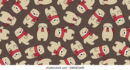 bear seamless pattern polar bear panda vector teddy scarf isolated wallpaper brown