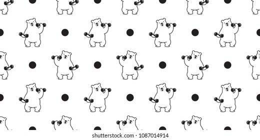 bear seamless pattern polar bear panda vector teddy weight training gym sport isolated polka dot background wallpaper