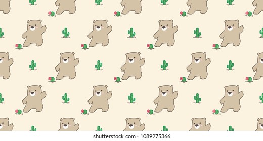 bear seamless pattern polar bear panda cactus flower plant garden Desert botanica vector teddy isolated background wallpaper