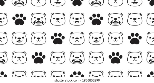 Bear seamless pattern polar bear paw footprint face head vector emotions cartoon doodle tile wallpaper repeat background illustration design
